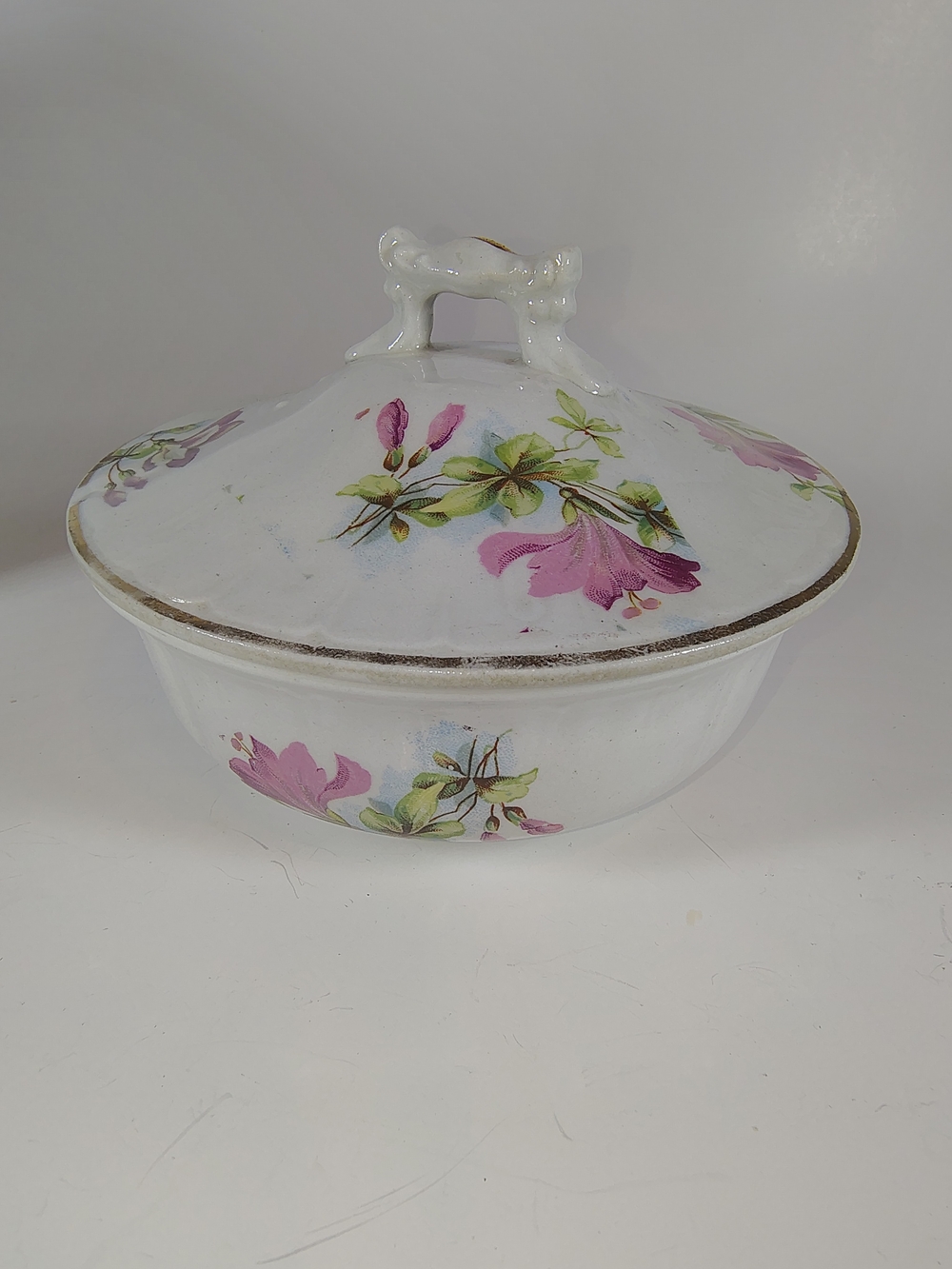 Antique Anchor Pottery Porcelain Covered Berry Bowl Strawberry Server 3 Pc